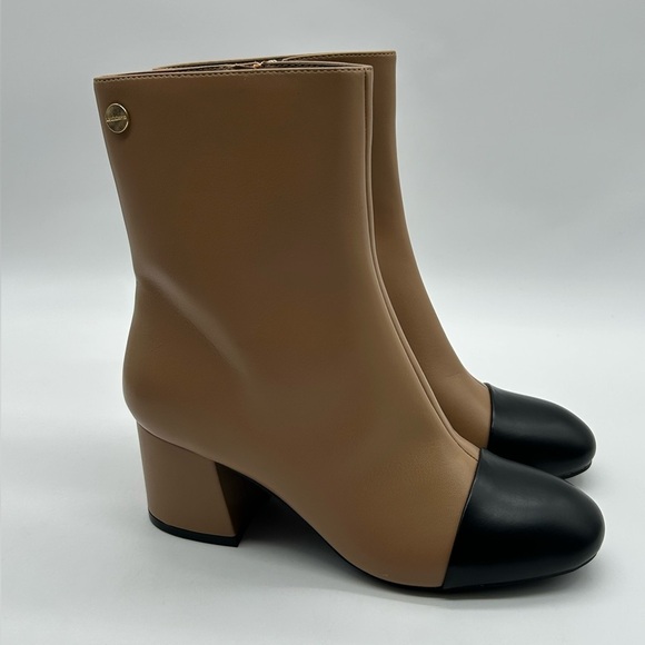 Liz Claiborne Kendale Two-Tone Ankle Boots Tan & Black Cap Toe Sz 7M Vegan NWT - Picture 3 of 9